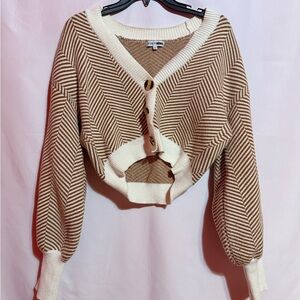 Fashion Nova Women Cropped Cardigan Brown Cream Knit Button Sweater Size M